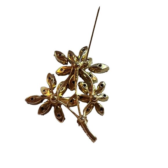 Vintage Vendome Brooch Flower Gold Tone Topaz Color Rhinestones Flower Pin 3 In - Picture 6 of 16